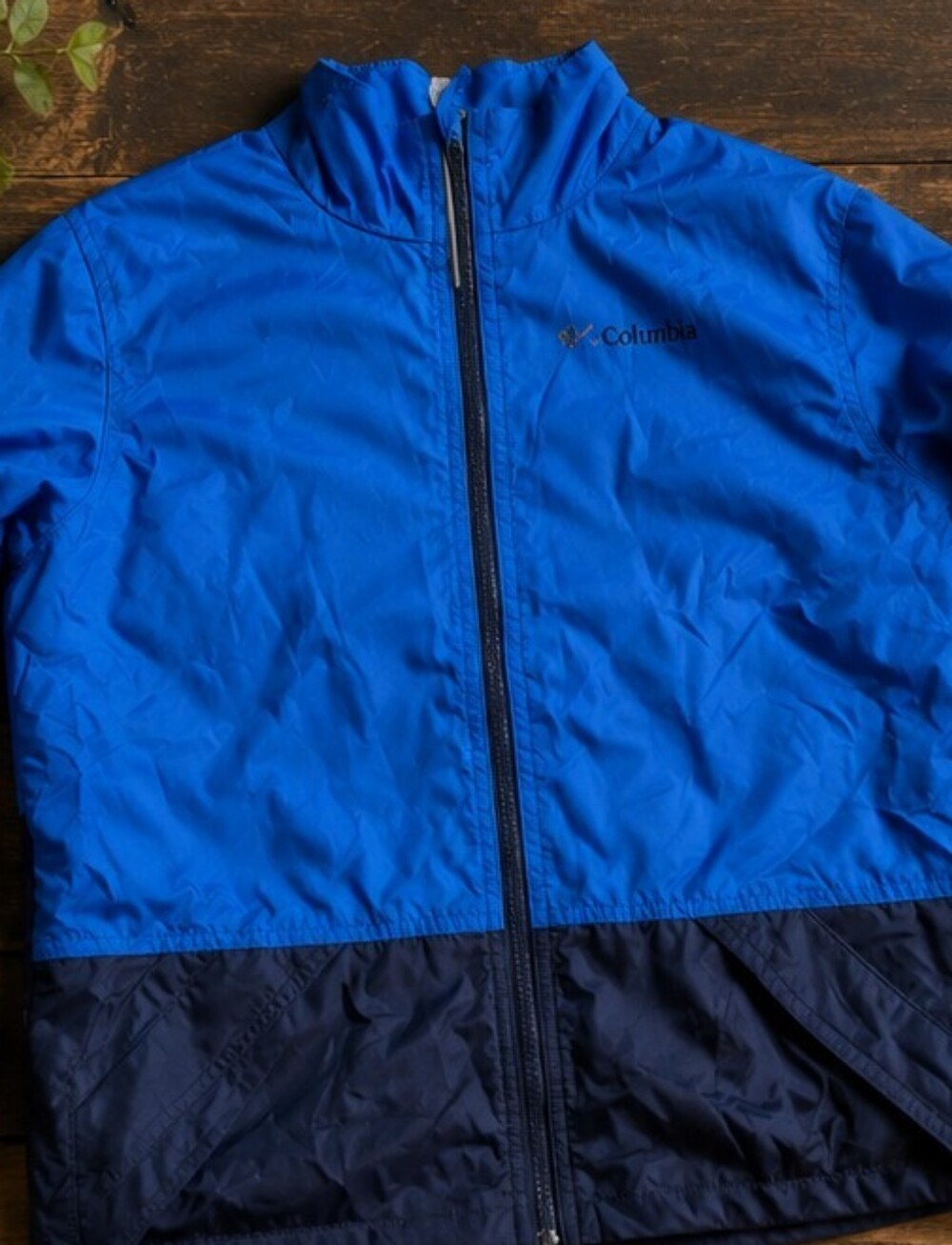 Columbia Bright Blue and Navy Colorblock Windbreaker